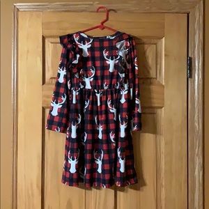Kids Buffalo Plaid dress with white deer heads